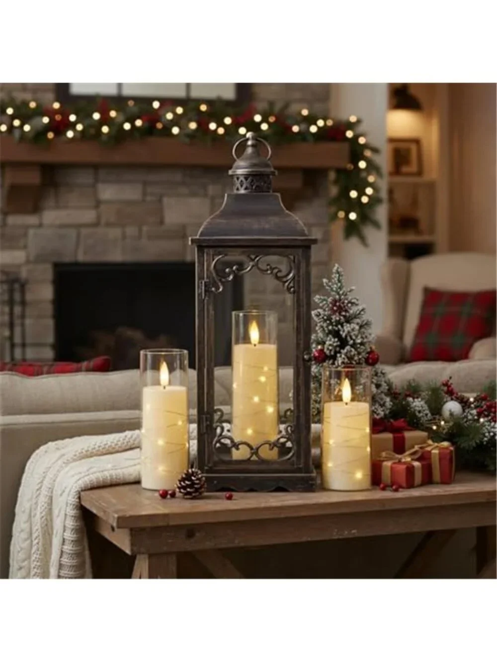 Flameless LED Candles Ivory Battery Operated Flickering Remote Timer 5 Piece Set